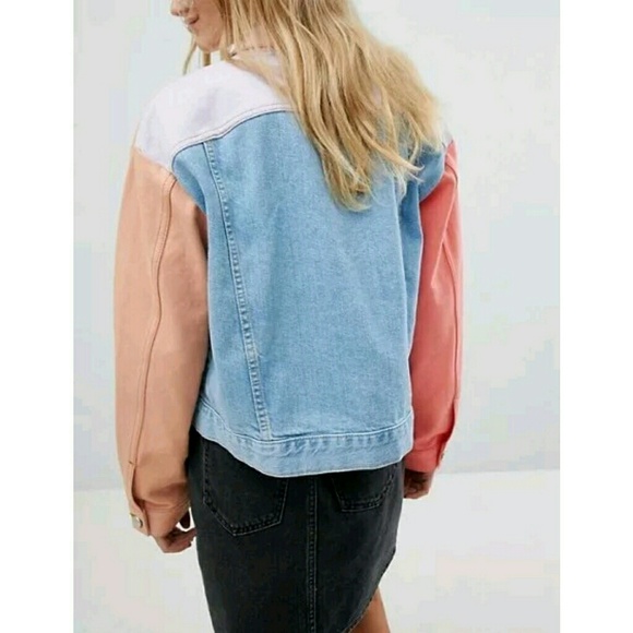 ASOS button front denim jean jacket in colorblock - Picture 2 of 8